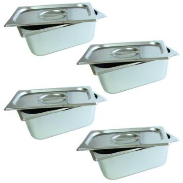 Imagem de 4 Cuba Gastronomica Inox Com Tampa 1/4x150 Gn Buffet Cozinha - JMA Ino