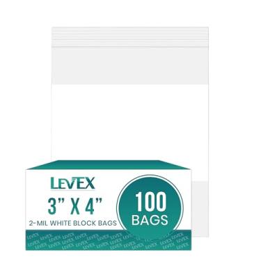 Imagem de Levex - 7,6 cm x 10,2 cm (100 unidades) 2 Mil Clear Write-on & White Block Sacos de plástico de poliéster com zíper de vedação de bloqueio resselável para viagem, armazenamento, embalagem e envio
