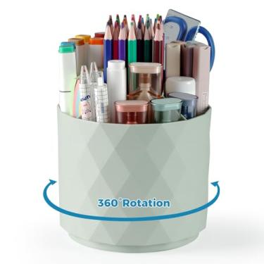 Imagem de Porta-lápis de mesa, 5 compartimentos, organizador de mesa giratório de 360 graus, organizador de artigos de papelaria com padrão de diamante, acessórios de mesa fofos para escritório, escola, casa