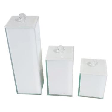 Imagem de Kit Lavabo Banheiro Luxo Conjunto Trio Organizador 3 Potes Vidro (Branco Cristal)