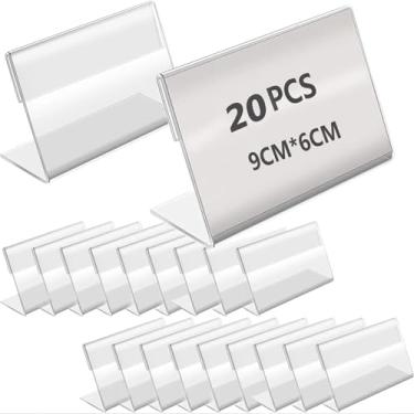 Imagem de ZOUZJUN Pequeno suporte de placa de acrílico, 20 peças 8.9 cm x 6.1 cm (6 * 9 cm) pequeno porta-etiqueta de preço para cartão de visita, suporte inclinado para sinalização, suporte de plástico