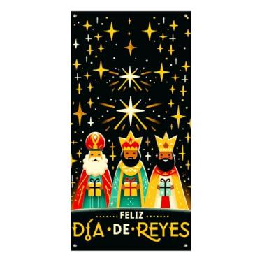 Imagem de BlissYard Feliz Dia De Reyes Capa de porta 35 x 71 polegadas Bandeira de varanda de três dias de reis Decorações de homens sábios celebração pano de fundo para escritório em casa para meninas ou