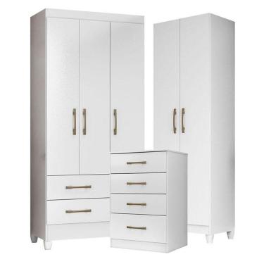 Imagem de Guarda Roupa Infantil Lima Com Cômoda Ms913 E Armário Multiuso New íris Branco Brilho – Moval
