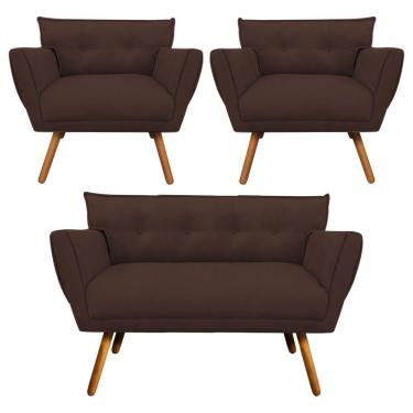 Imagem de Kit 01 Namoradeira e 02 Poltronas Anitta Suede Pés Palito