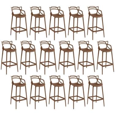 Imagem de Kit 16 Banquetas Allegra Com Encosto Design Cozinha/bancada - Marrom