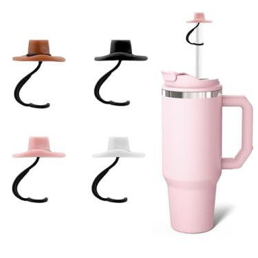 Imagem de Bchjatk Chapéu de caubói com 4 peças de 10 mm de diâmetro de silicone para copos, acessórios de vaqueira para mulheres, presentes de cavalo para mulheres, presentes fofos, capas de canudos para caubói