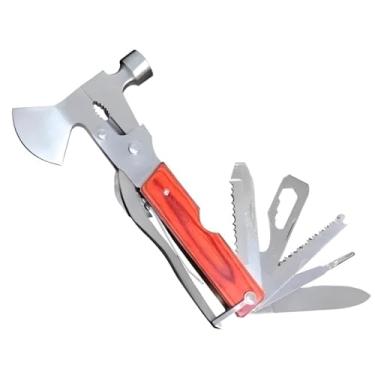 Imagem de Martelo Machadinha Multifuncional, Aço Inox com Cabo MDF Laranja, 16cm de Comprimento, Modelo 446, com Bolsa Protetora, para Casa, Camping e Emergências