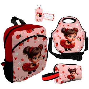 Imagem de Kit Mochila Escolar Infantil Lancheira Térmica Estojo Necessaire Plus 