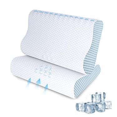 Imagem de Pacote com 2 travesseiros de espuma viscoelástica para o pescoço – Travesseiro de suporte de pescoço para alívio da dor, travesseiro cervical ergonômico para dormir, travesseiro ortopédico de contorno