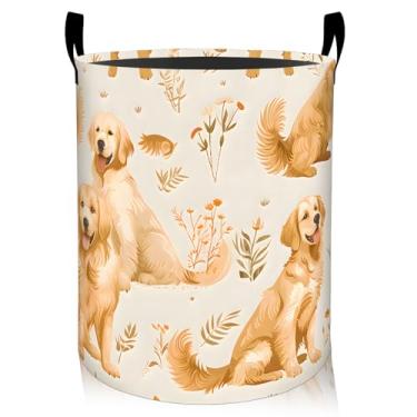 Imagem de ainori Lindo cesto de roupa suja para cães Golden Retriever, pano Oxford, roupas sujas, cesto dobrável para decoração de quarto, filhotes e plantas, presente organizador de brinquedos 40 x 40 cm para