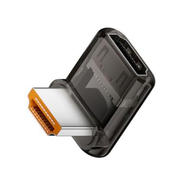 Imagem de xiwai Adaptador HDMI macho para HDMI 2.1 fêmea ângulo de 90 graus para cima UHD 8K 60hz HDTV extensor transparente com luz LED inteligente para monitor de TV e projetor