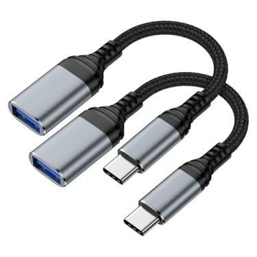Imagem de Uenlio Adaptador USB para USB C, pacote com 2, adaptador USB 3.0 OTG rápido de 5 Gbps, USB A fêmea para dongle tipo C para iPhone 17 Pro Max/17 Air/17 Pro/17//16/15, MacBook Pro/Air, iPad Pro/Air