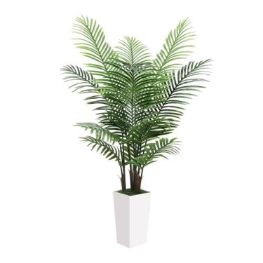 Imagem de Palmeira artificial artificial de 1,8 m - plantas falsas para ambientes internos altos com vaso branco - planta de piso de árvore artificial para sala de estar, escritório, casa