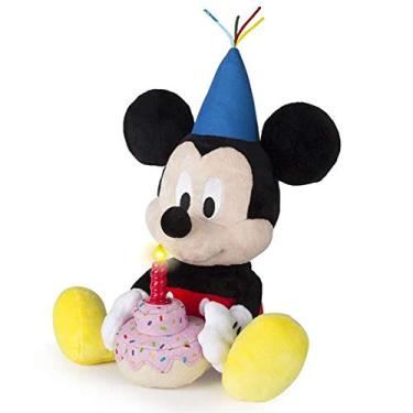 Imagem de Pelúcia Mickey Happy Birthday com Som Alimentação por 3 Baterias LR44 Indicado para +18 Meses Multikids - BR375, Preto