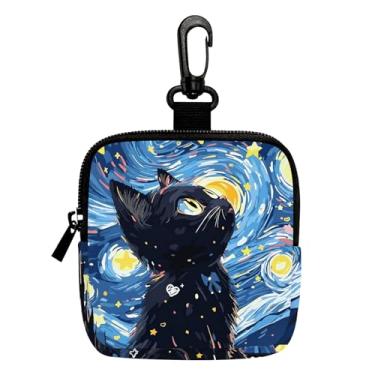 Imagem de Mini porta-moedas de gato fofo na água, bolsa multifuncional para chaves, moedas, fone de ouvido, batom, porta-cartões, organizador de cabos de dados, bolsa com zíper, acessórios, presentes para