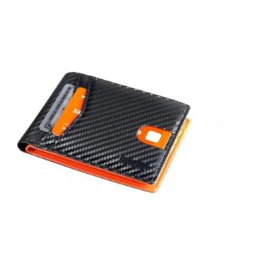 Imagem de Carteira masculina Slim RFID 2 ID Window, Preto de carbono e laranja, Slim