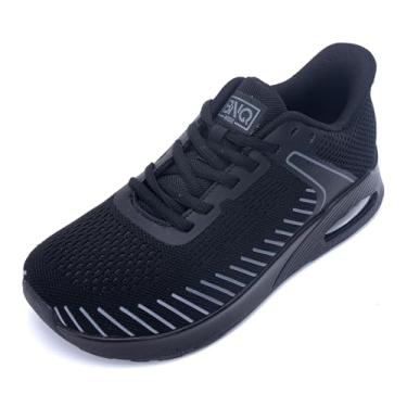 Imagem de RomenSi Tênis feminino de caminhada com bico largo, tênis de corrida, academia, atlético, para fascite plantar, alívio da dor nos pés, 36-42, Preto, cinza, 9 Wide