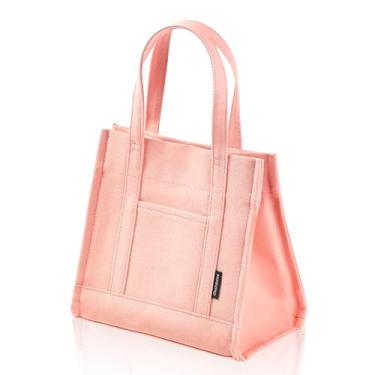 Imagem de Chamboise Mini sacola – Bolsa de lona elegante e compacta com fecho de pressão, ideal para uso diário e passeios casuais, Pêssego (lona resistente – autônoma)