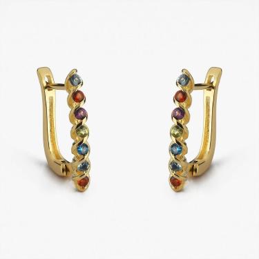 Imagem de Brinco Argola Retangulares Com Pedras Zircônia Banhado A Ouro 18k