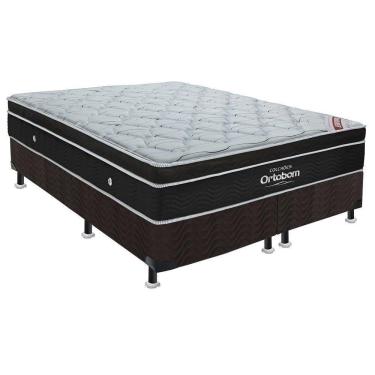Imagem de Cama Box King: Colchão Molas Ensacadas Ortobom Superpocket Elegant + Base Crc Suede Black(186X198)
