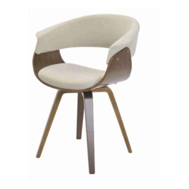 Imagem de Cadeira Com Braço Giratória Betina Rivatti Estrutura Em Madeira E Revestimento Linho Creme