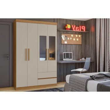 Imagem de Guarda Roupa Solteiro 4 Portas E 2 Gavetas C- Espelho Zeus Amêndoa-off White - Lopas