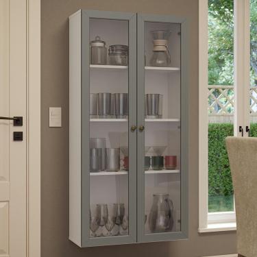 Imagem de Cristaleira Suspensa 70 Cm 2 Portas De Vidro Branco-cinza Vik Madesa