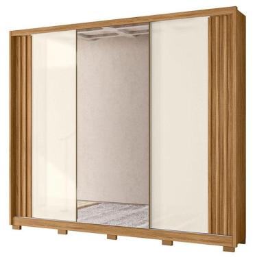 Imagem de Guarda Roupa Casal Arizona 3 Portas Freijó Off White Com Espelho - Moval