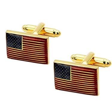 Imagem de Abotoaduras com bandeira americana para homens abotoaduras masculinas esmaltadas brancas e linhas adequadas para presentes de casamento e aviador de negócios, 15.5*20mm, Latão