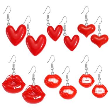 Imagem de RLHRNDE Conjunto de 6 pares de brincos de dia dos namorados para mulheres, divertido, resina, coração vermelho, sexy, mordida, lábios, brincos românticos, roupas de festa do dia dos namorados, joias e