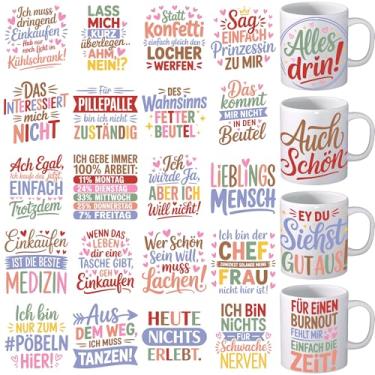 Imagem de Envoltório de copo UV DTF - 24 folhas citações inspiradoras alemãs UV DTF envoltórios de copo para caneca texto inspirador colorido decalques Uvdtf à prova d'água ferro sobre transferência para copos