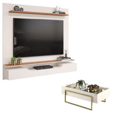 Imagem de Painel Para Tv Levi Off White Freijó E Mesa De Centro Pilar Off White – Dj Móveis