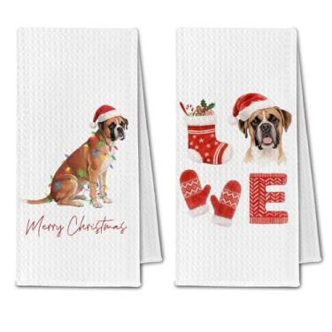 Imagem de ChissNook Toalhas de cozinha para cães boxer de Natal, toalhas de prato boxer para mãe, pano de secagem para cozinha, toalha de mão decorativa de cachorro feliz natal para banheiro, 40,6 x 61 cm