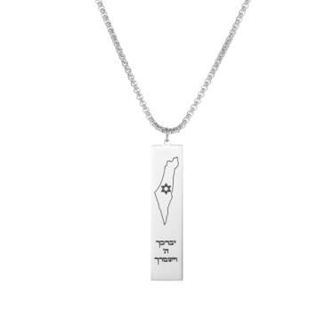Imagem de JunRover Joias judaicas de aço inoxidável – Pingente de estrela de Davi, mão Hamsa, menorá/mapa de Israel – Colar de Israel para mulheres e homens – Presentes religiosos para Hanukkah, Bar Mitzvah