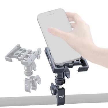 Imagem de KAPARNER Kit de clipe de telefone com absorção de choque, braço de soquete duplo de alumínio e braçadeira de haste forte do guidão, instalado em haste redonda de trilho de 1,4 a 4,5 cm de diâmetro