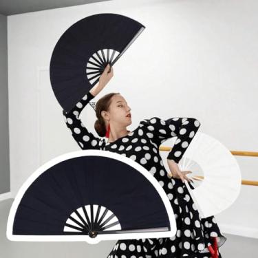 Imagem de Ventiladores de mão dobráveis, grande ventilador dobrável, ventilador de tecido de nylon chinês Kung Fu Tai Chi festival decorações de dança ventilador de mão (1)