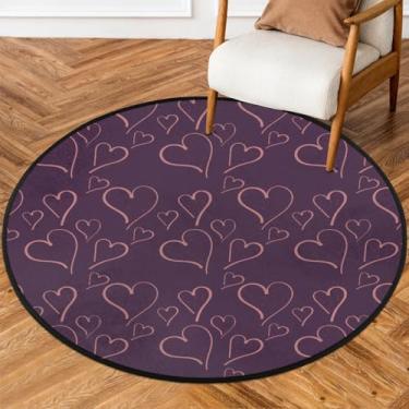 Imagem de Tapete redondo de 1,5 m com estampa de coração, roxo, macio, antiderrapante, lavável, tapete circular para quarto, berçário, sala de estar, cozinha, banheiro, entrada, decoração de casa
