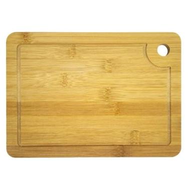 Imagem de Tábua de Corte em Bambu 28x20 Bandeja Multiuso para Cozinha Com Alça para Servir Churrasco e Carne Resistente