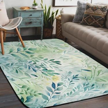 Imagem de Tapete de área para sala de estar, lavável à máquina, folha verde, retrô, antiderrapante, tapete macio, para sala de estar, quarto, sala de jantar, berçário, cozinha, decoração de casa
