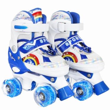 Imagem de Patins 4 Rodas Arco Iris Infantil Ajustável Led + Kit Proteção (Azul, M - 33 AO 36)
