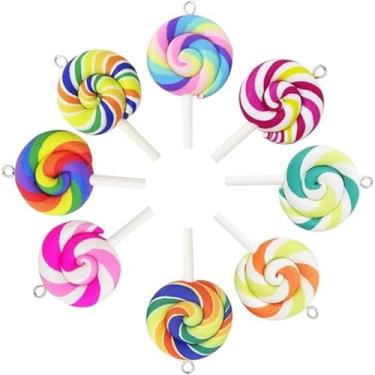 Imagem de 10 pingentes de pirulito de argila de polímero - acessórios coloridos feitos à mão para artesanato