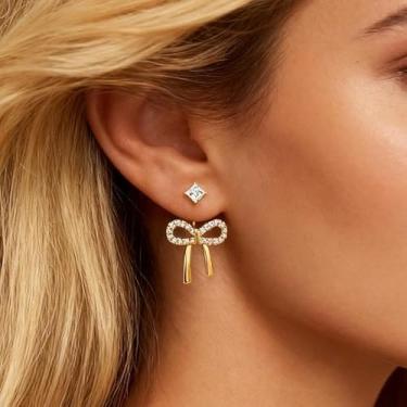 Imagem de Brincos de laço femininos com pingente de pérola na moda, presente de dia dos namorados, presentes de amizade