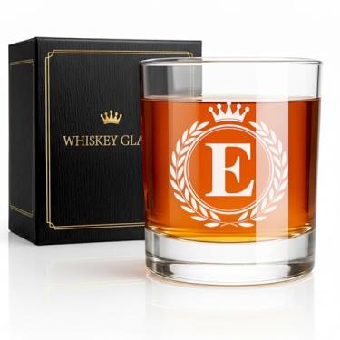 Imagem de Giftissimo Copos de uísque - Pedras presentes de vidro à moda antiga para homens, monograma A-Z 290 ml copos de uísque personalizados, presentes de aniversário de Natal para homens ele pai pai marido