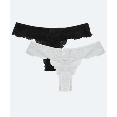 Imagem de Kit 2 Calcinhas Fio Dental Renda Marisa-56285, Branco, Preto, G