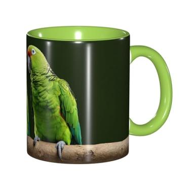 Imagem de Zeraoke Canecas de café criativas com estampa de palmeira verde de dois papagaios, personalizadas, presente para família, tamanho de 325 ml, unissex