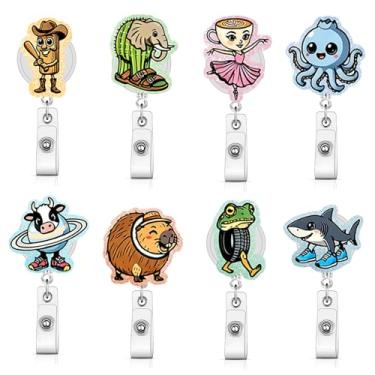 Imagem de 8 peças de carretel de crachá italiano Brainrot, carretel de crachá engraçado com clipe retrátil para enfermeira, estudante, trabalhador médico, professor, médico, crachá, acessórios