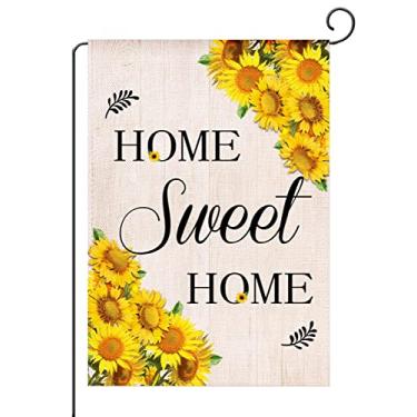 Imagem de HHERCICIM Home Sweet Home Bandeira de jardim de girassol, primavera verão artigos de festa de fazenda pano de fundo bandeira de jardim para festa de férias sazonais Bulap decoração ao ar livre 31,8 x