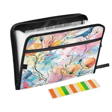 Imagem de Wassud Aquarela Folhas Acordeão Arquivo Organizador Letra A4 Pasta de Arquivo de Papel Organizador de Documentos Folio com Etiquetas Pasta de Arquivo Expansível 13 Bolsos