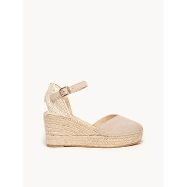 Imagem de Sandália Anabela Média Plataforma Jara Camurça Pedra - Alhamas, Pedra,