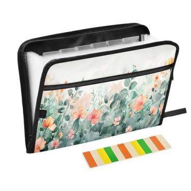 Imagem de Wassud Pasta organizadora de arquivos de papel A4 de acordeão floral de verão, pasta organizadora de documentos, com etiquetas, pasta de arquivos expansível, 13 bolsos